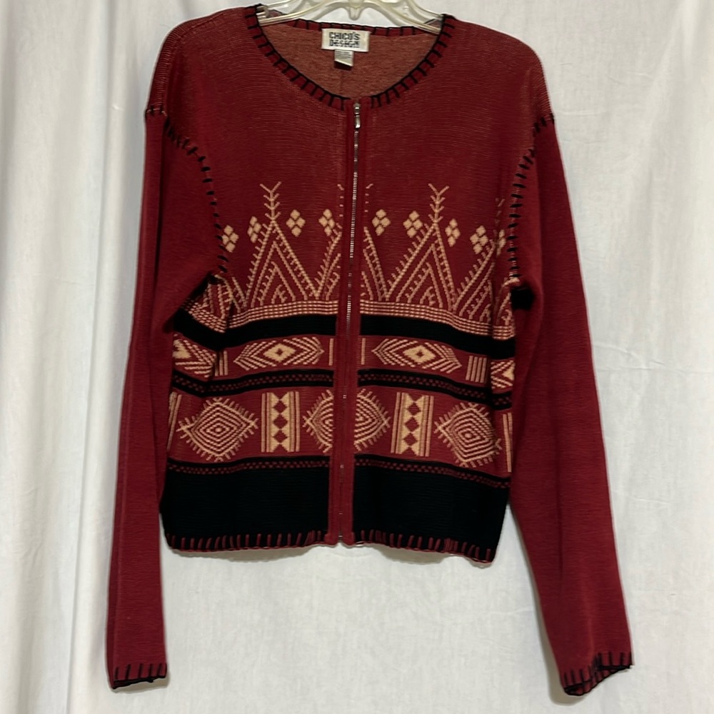 Chico’s design women’s zipper sweater cardigan southwestern design  size 3